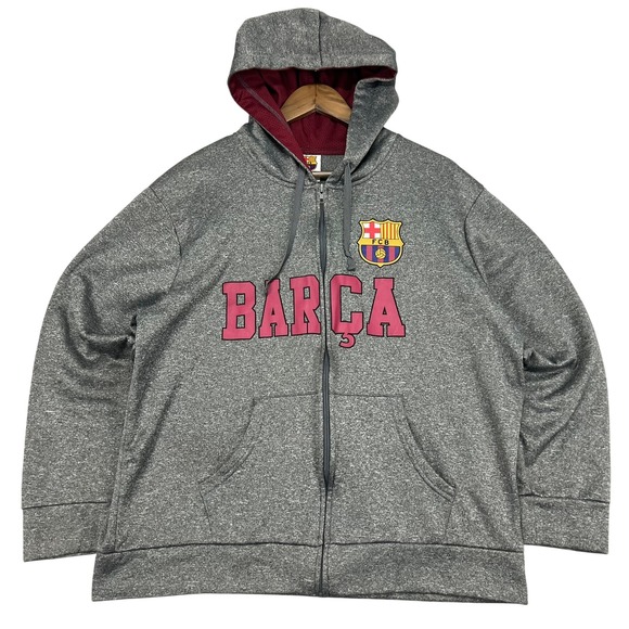 FC Barcelona Full Zip Hoodie XL Mens Soccer Futbol Club Barca Spain Heather Gray - Picture 2 of 8
